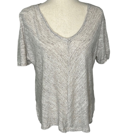 C&C California 100% Linen V Neck Top Womens Small Striped Boxy Fit Neutral - Picture 1 of 5